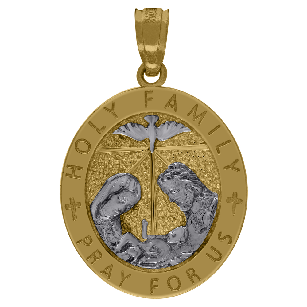 10k Two-Tone Yellow Gold Unisex Religious Holy Family Pendant